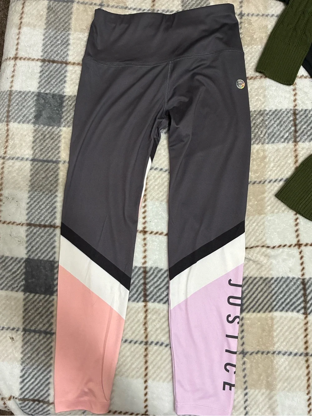 Justice Girls' Gray Leggings with Pink and Lavender Colorblock